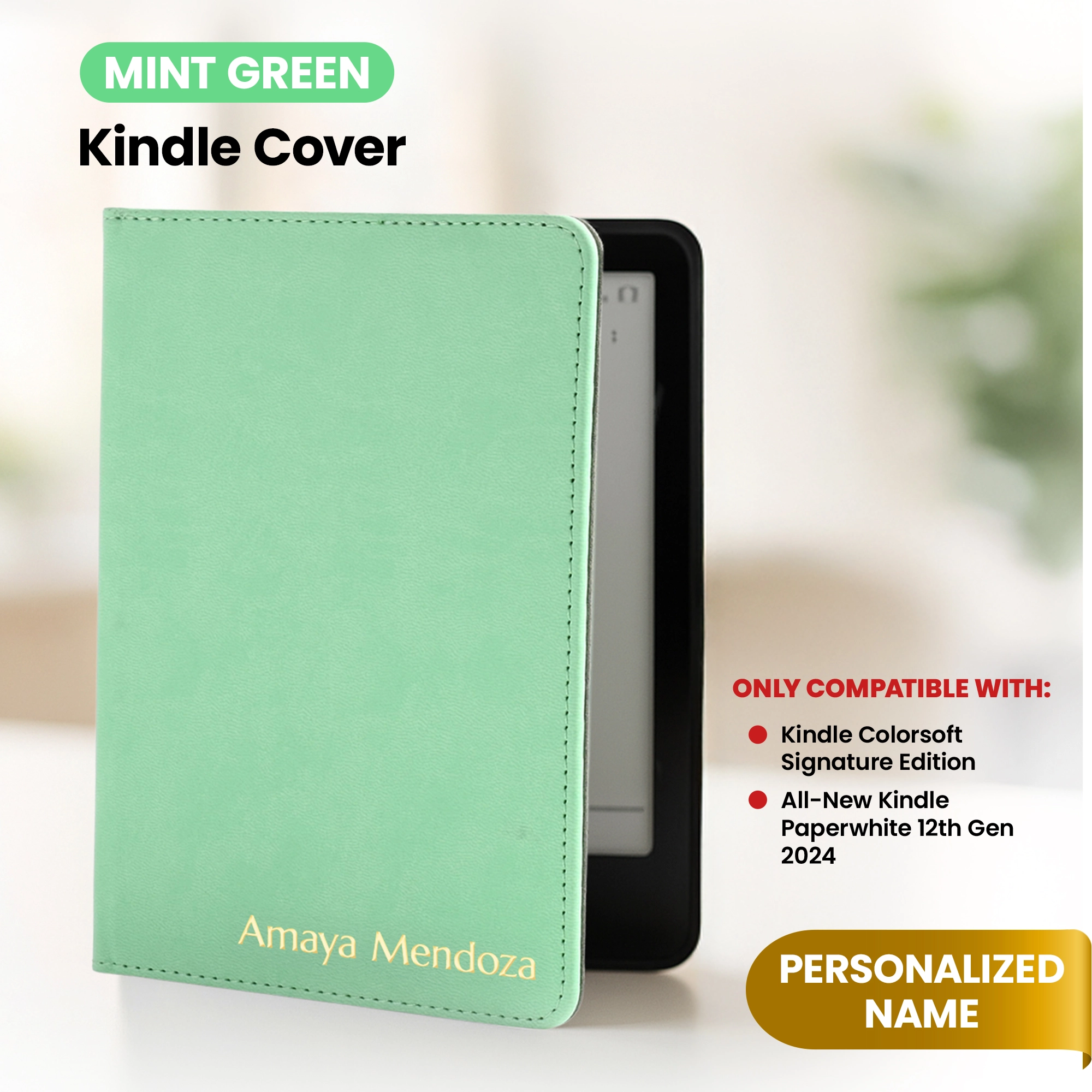 Kindle Leather Case- Mint Green